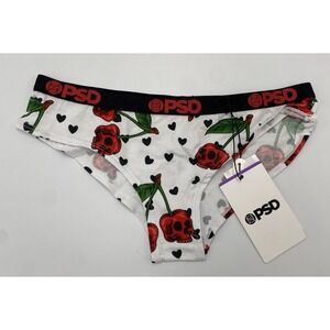 PSD Women's Modal Blend Cherry Skullz Cheeky Underwear White Red Black Small New